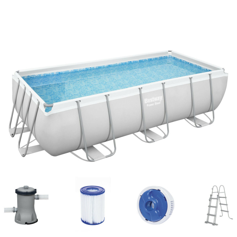 Bestway Swimming Pool 404x201x100cm Power Steel Pool Schwimmbecken mit Filteranlage und Poolleiter