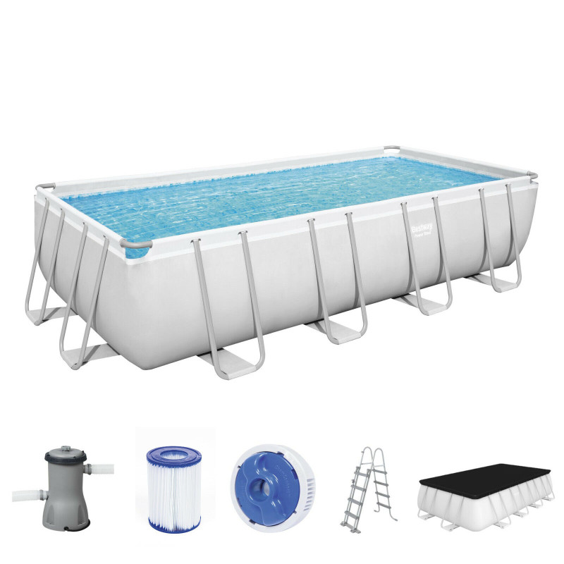 Bestway Swimming Pool 488x244x122cm Power Steel Frame Pool Schwimmbad mit Poolpumpe