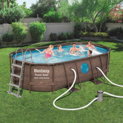 Bestway Swimming Pool 427x250x100cm Power Steel Rattan Schwimmbad Pool Oval