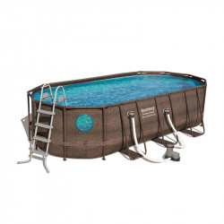 Bestway Swimming Pool 427x250x100cm Power Steel Rattan Schwimmbad Pool Oval