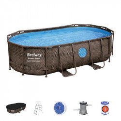 Bestway Swimming Pool 427x250x100cm Power Steel Rattan Schwimmbad Pool Oval