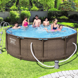 Bestway Swimming Pool Ø 366 x 100 cm Steel Pro MAX Rattan Pool Rund Schwimmbecken mit Filterpumpe und Poolleiter