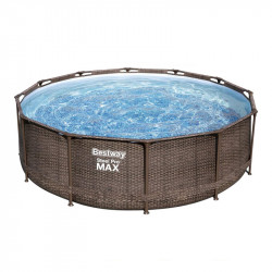 Bestway Swimming Pool Ø 366 x 100 cm Steel Pro MAX Rattan Pool Rund Schwimmbecken mit Filterpumpe und Poolleiter